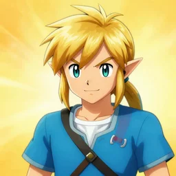 an in game portrait of link from pokemon sun, pokemon sun art style.