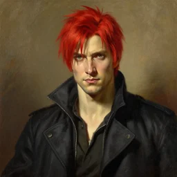 chris redfield with red hair, painting by j. c. leyendecker