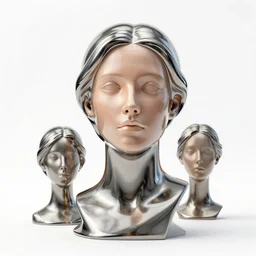white background, 3 d sculpture made of liquid metal by zaha hadid enveloping a realistic female face