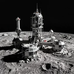 brutalist space colony on the surface of the moon