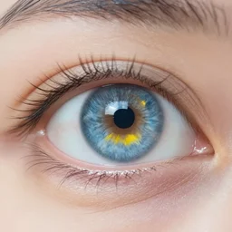 close up of a blue eye with yellow circle, 8 k resolution, sharp, reflection of beach, hyperrealistic, extreme detail