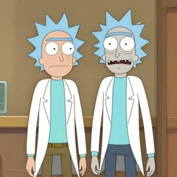 portrait photo still of real life rick and morty, 8 k, 8 5 mm, f. 1 4