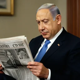 portrait of benjamin netanyahu reading a newspaper, by norman rockwell