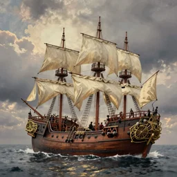 an impossibly huge pirate ship. 1910s photograph