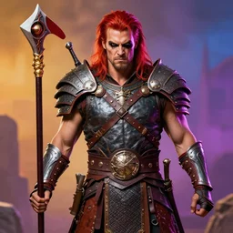 Brutal badass warrior, male, manly, parody, D&D, colorful