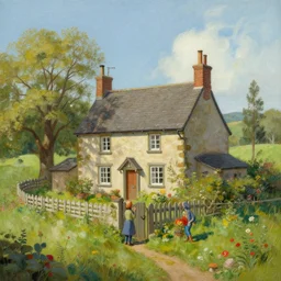 beautiful matte painting of a cottage on a hill whimsical by brian froud and bridget bate tichenor