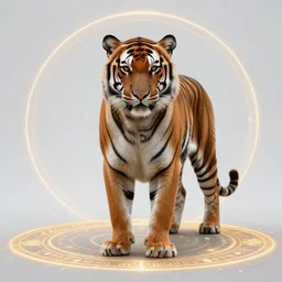 a humanoid tiger king stands on a magical circle by greg rutkowski, magic realism, hyper realistic, 2 0 0 mm lens