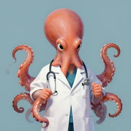 an octopus dressed as a doctor physician, photograph, stylized, photorealistic, digital painting, masterpiece, 4k wallpaper, cartoon illustration