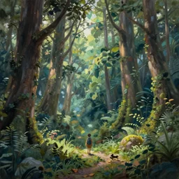 fantasy forest, extremely detailed oil painting, unreal 5 render, rhads, Bruce Pennington, Studio Ghibli, tim hildebrandt, digital art, octane render, beautiful composition, trending on artstation, award-winning photograph, masterpiece