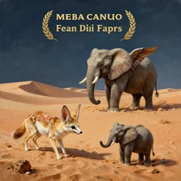 a detailed painting, of a fennec in the dessert hunting, a really small elephant with wings by dali
