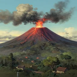 fantasy volcano, by ghibli, pixar, disney, dark, albert bierstadt, 4 k, high detail