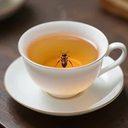 ant in a tea cup, food photography