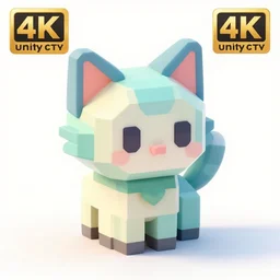 low - poly kitten, 3 d render, blender, unity, octave, 4 k, isometric view, white background, beautiful render, pastel colours, breath of the wild art style