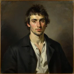 frontal portrait of a handsome young italian neanderthal man in 1 9 6 0 s italian clothing by pietro annigoni, oil on canvas, 1 9 6 4, national portrait gallery