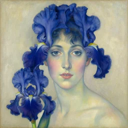 portrait of a woman with iris. indigo blue. henri de toulouse - lautrec, egon schiele