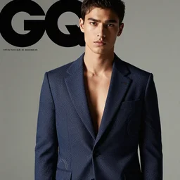 Male fashion model wearing a sports blazer with subtle embroidered patterns, GQ Magazine cover