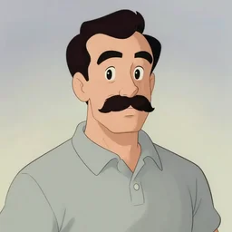 short adult man portrait, twisty moustache, wearing a polo shirt, by don bluth, sci - fi environment, highly detailed, dynamic shadows, 4 k, splash art, artstation