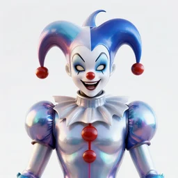 front shot of a court jester!!!! character, by artgerm greg rutkowski, octane render, polished, glossy, holographic metallic, bionic futurism, robotic cyborg, 8 5 mm f 1. 8, ominous elegant luminous intricate quartz highly detailed concept, polygonal shards, artstation sharp focus ray tracing cinematic masterpiece fine portrait