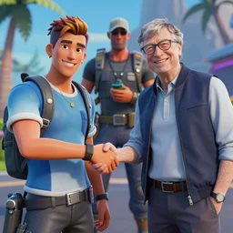 jonesy from fortnite concluing a deal with bill gates, fortnite model, octane model, detailed, 4 k, octane render, 3 d render