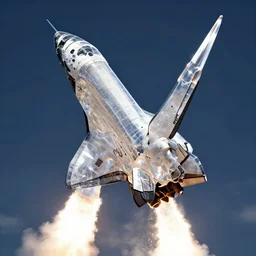 a space shuttle made out of transparent glass taking off, digital art, photorealistic, trending on artstation, octane render, unreal engine render