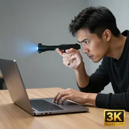a man shooting a laptop, with watermark, photorealistic, ultra high resolution, ultra detailed, 8 k