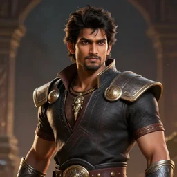 epic fantasy anime style portrait painting of an indian man, handsome, 20 years old, unreal 5, DAZ, hyperrealistic, octane render, cosplay, RPG portrait, dynamic lighting