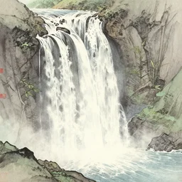an endless waterfall, detailed Sumi-e and Nishiki-e illustration