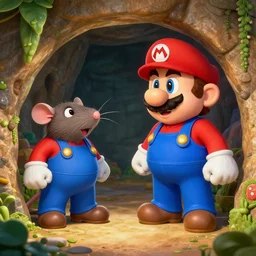 mix mario and a rat in a cave