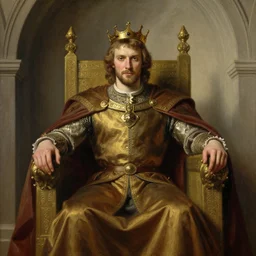 attractive bradley james as king arthur pendragon, sat in his throne, big arches in the back, very detailed painting, by gaston bussiere, craig mullins, j. c. leyendecker