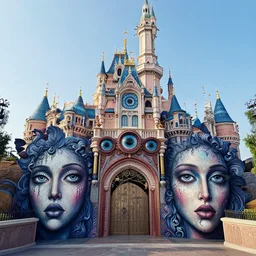a terrifying day at disneyland, perfect eyes, detailed faces, outsider art, esoteric art,