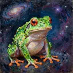 the frog in the galactic nebular astral realm sacred journey in oil painting, trending on artstation, award winning, emotional, highly detailed surrealist art