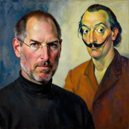 a beautiful painting cyberpunk steven paul jobs, by amedeo modigliani and salvador dali realistic oil painting