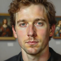 close-up portrait of Dave Strider,, painting in the museum, highly detailed, sharp focus, digital painting, artwork by Kinkade, by Victor Adame Minguez by Yuumei by Tom Lovell by Sandro Botticelli