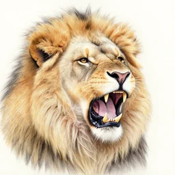 Intricate five star Lion Roaring portrait by Anna Kullberg, Colored pencil on paper, high detail, skin texture, photo realistic, hyperrealism,matte finish, high contrast, 3d depth, masterpiece, vivid and vibrant colors, Prismacolor Pencils,artstationhd
