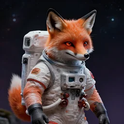 retro futuristic fox shaped astronaut by rossdraws and greg rutkowski, detailed, midjourney, dark fantasy, moody, rich colors, post-processing, 2001 a space odyssey