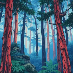 a close - up grainy risograph, painting of a scene from hyper light drigter, dense forest, by moebius and kim jung gi and satoshi kon