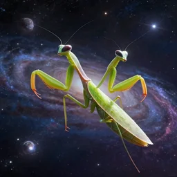 inter dimensional sci - fi praying mantis far future, travelling across the stars, cosmos, galaxy, 8 k