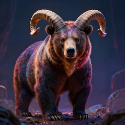 photorealistic mystical horned bear in the style of michael whelan and gustave dore. hyperdetailed photorealism, 1 0 8 megapixels, amazing depth, glowing rich colors, powerful imagery, psychedelic overtones, 3 d finalrender, 3 d shading, cinematic lighting, artstation concept art