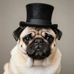 a pug wearing a top hat