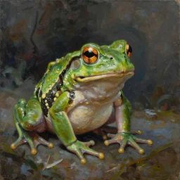 a god frog by Ruan Jia, oil on canvas, artstation, dramatic scenery, masterpiece, aesthetic