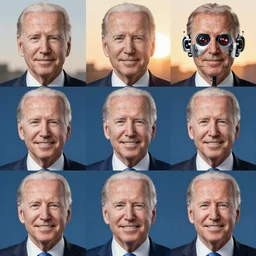 portrait mosaic of a joe biden with robot ears and eyes, 4k, intricate details, digital, sun in the background