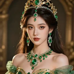 photograph of wonderful princess with fair skin, green jewelry, breathtaking, ornate, intricate, hyper detailed, accent lighting, dramatic light, 4 k octane render