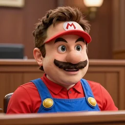 a closeup photorealistic photograph of elon musk as mario from mario brothers courtroom cross examination. professional capture, well lit shot. this 4 k hd image is trending on artstation, featured on behance, well - rendered, extra crisp, features intricate detail, epic composition and the style of unreal engine.