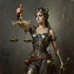 lady justice steampunk style, portrait painting