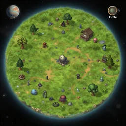 offset overhead view of a small colony, on an alien grassland, on an alien planet, from a space themed point and click 2 d graphic adventure game, set design inspired by hg giger, art inspired by thomas kinkade