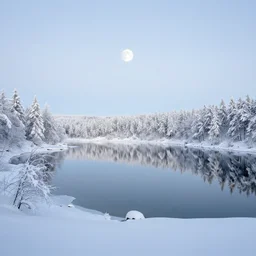 lake in a totally white place with a moon in style of greg rutkowski