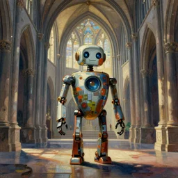 strange robot by shaun tan, cathedral interior, style of john kenn mortensen artgem gustave dore