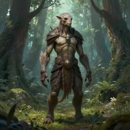 a highly detailed portrait of a humanoid creature standing in a fantasy forest concept art