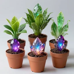 alien potted plants which grow powerful gemstones