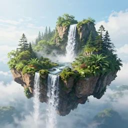 landscape, a realistic atmosphere and realism, floating island with waterfall, fine art, sharp focus, ten flats, digital art, bright colors, trending on artstation, unreal engine.